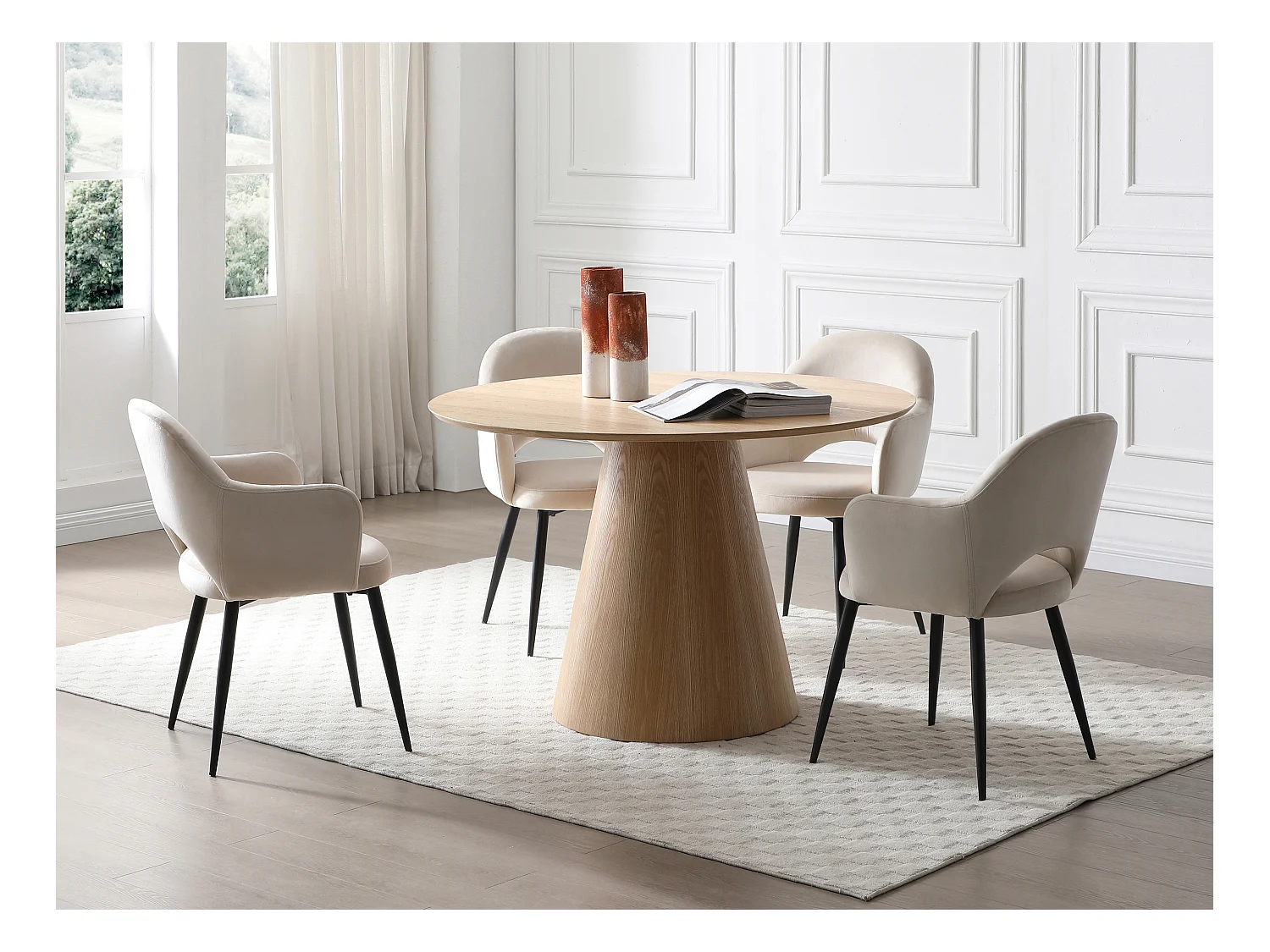 Lot de 6 chaises avec accoudoirs en velours et métal noir - Beige - ALSEY de Maison Céphy