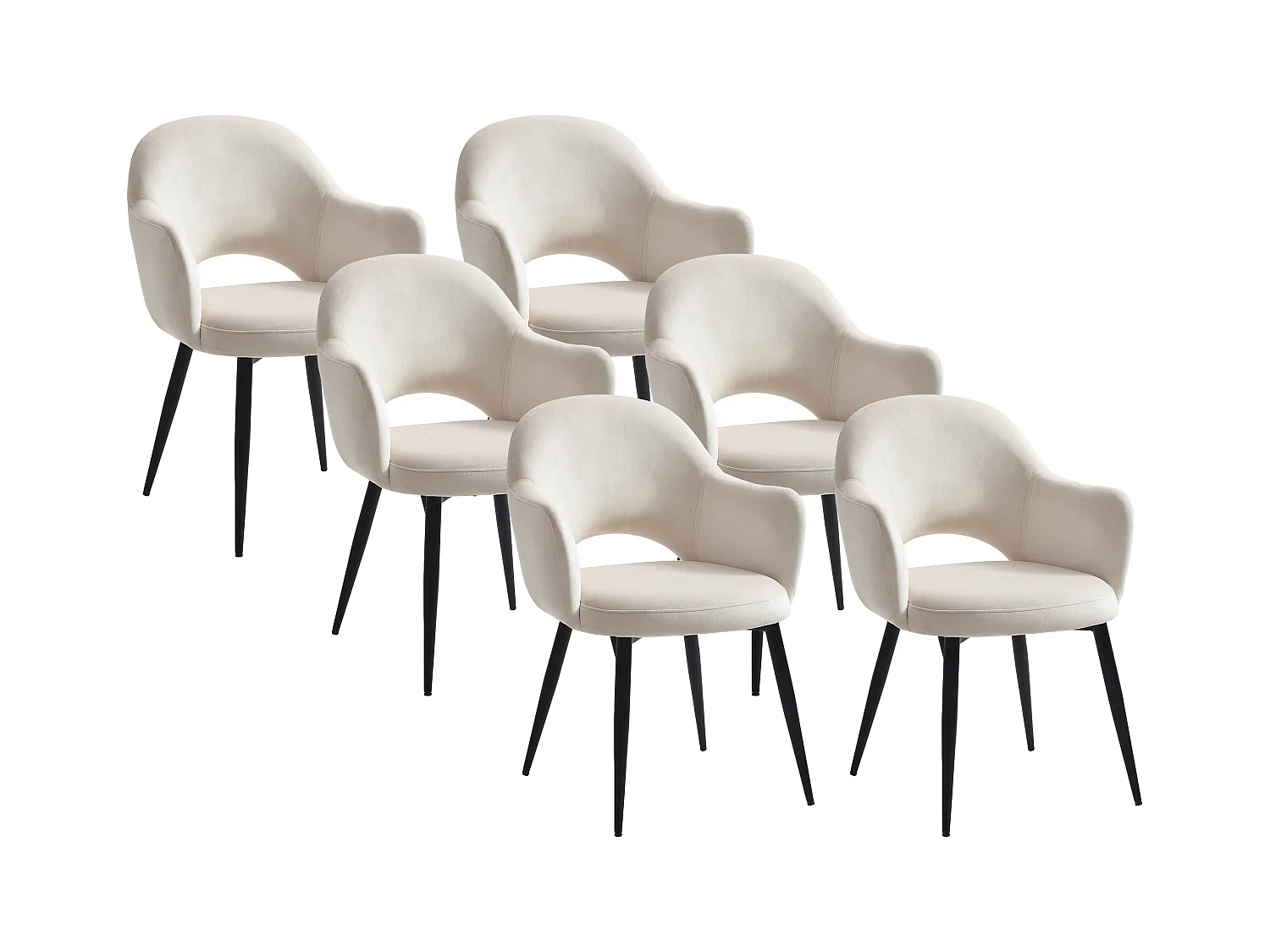 Lot de 6 chaises avec accoudoirs en velours et métal noir - Beige - ALSEY de Maison Céphy