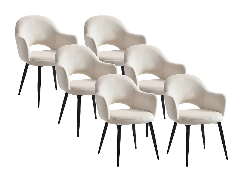 Lot de 6 chaises avec accoudoirs en velours et métal noir - Beige - ALSEY de Maison Céphy