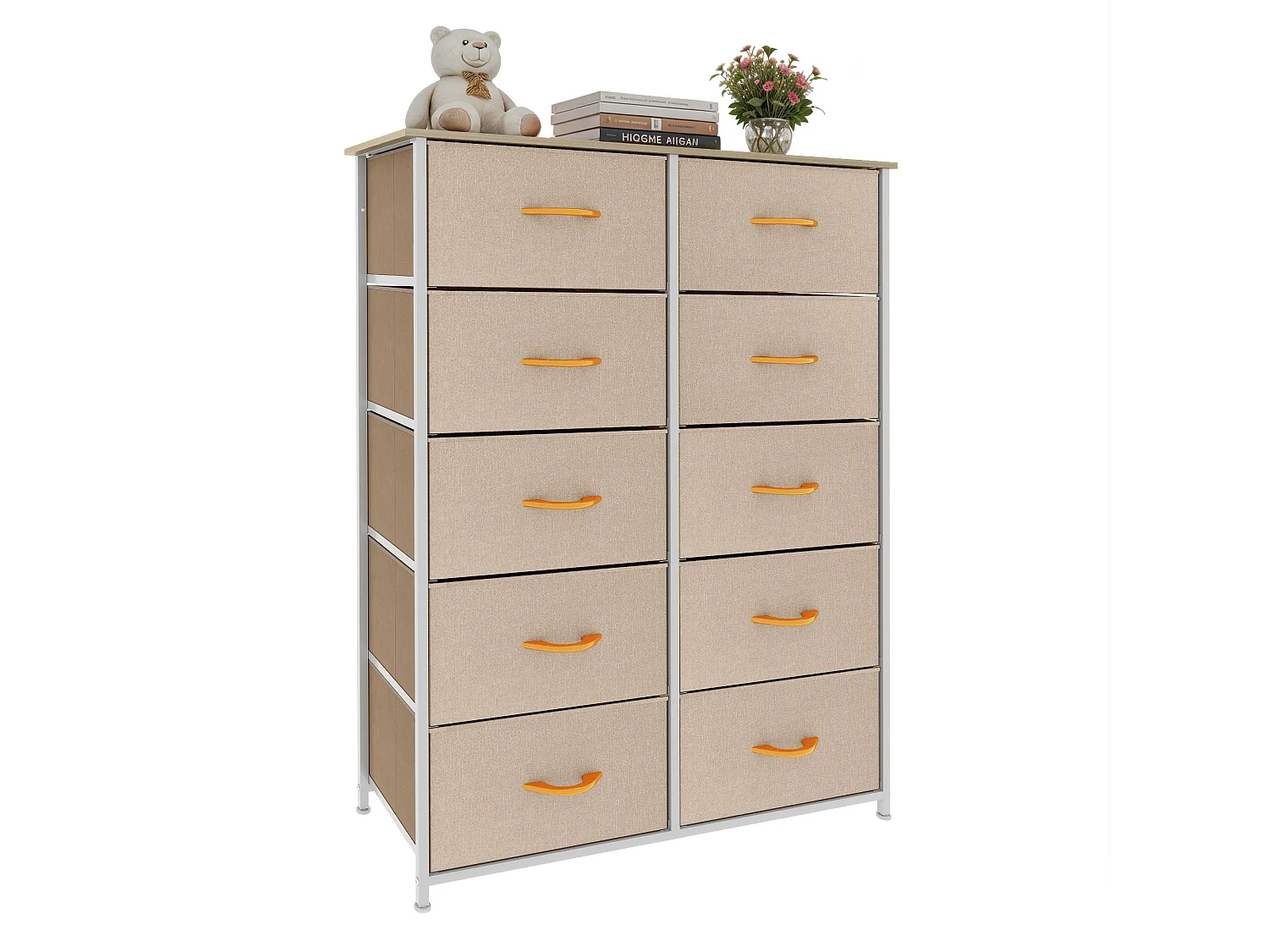 YITAHOME Commode - 10 Tiroirs en Tissu - Meuble de Rangement - Cadre Acier Robuste - pour Chambre à Coucher - Kaki