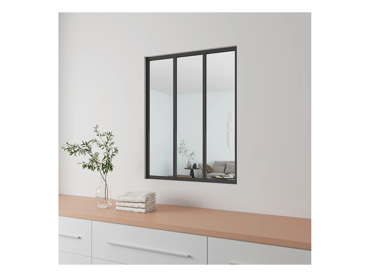 AICA Verrière Atelier en aluminium noir mat 93x108cm,Vitrage trempé 4mm,3 carreaux Verrière fixe,kit de verrière et vitrage
