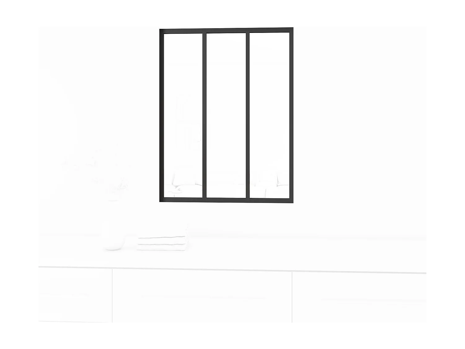 AICA Verrière Atelier en aluminium noir mat 93x108cm,Vitrage trempé 4mm,3 carreaux Verrière fixe,kit de verrière et vitrage