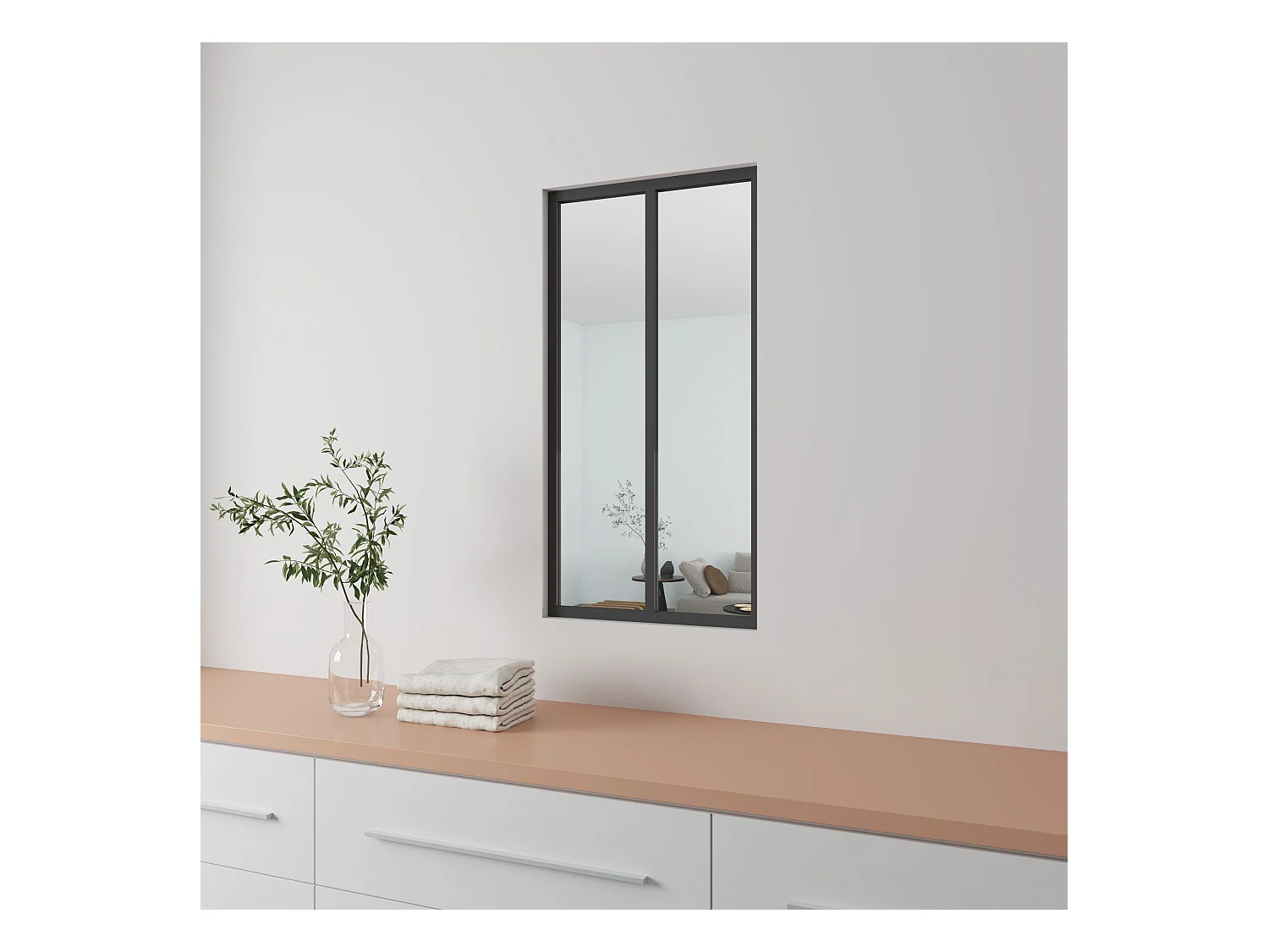 AICA Verrière Atelier en aluminium noir mat 63x108cm,Vitrage trempé 4mm,2 carreaux Verrière fixe,kit de verrière et vitrage