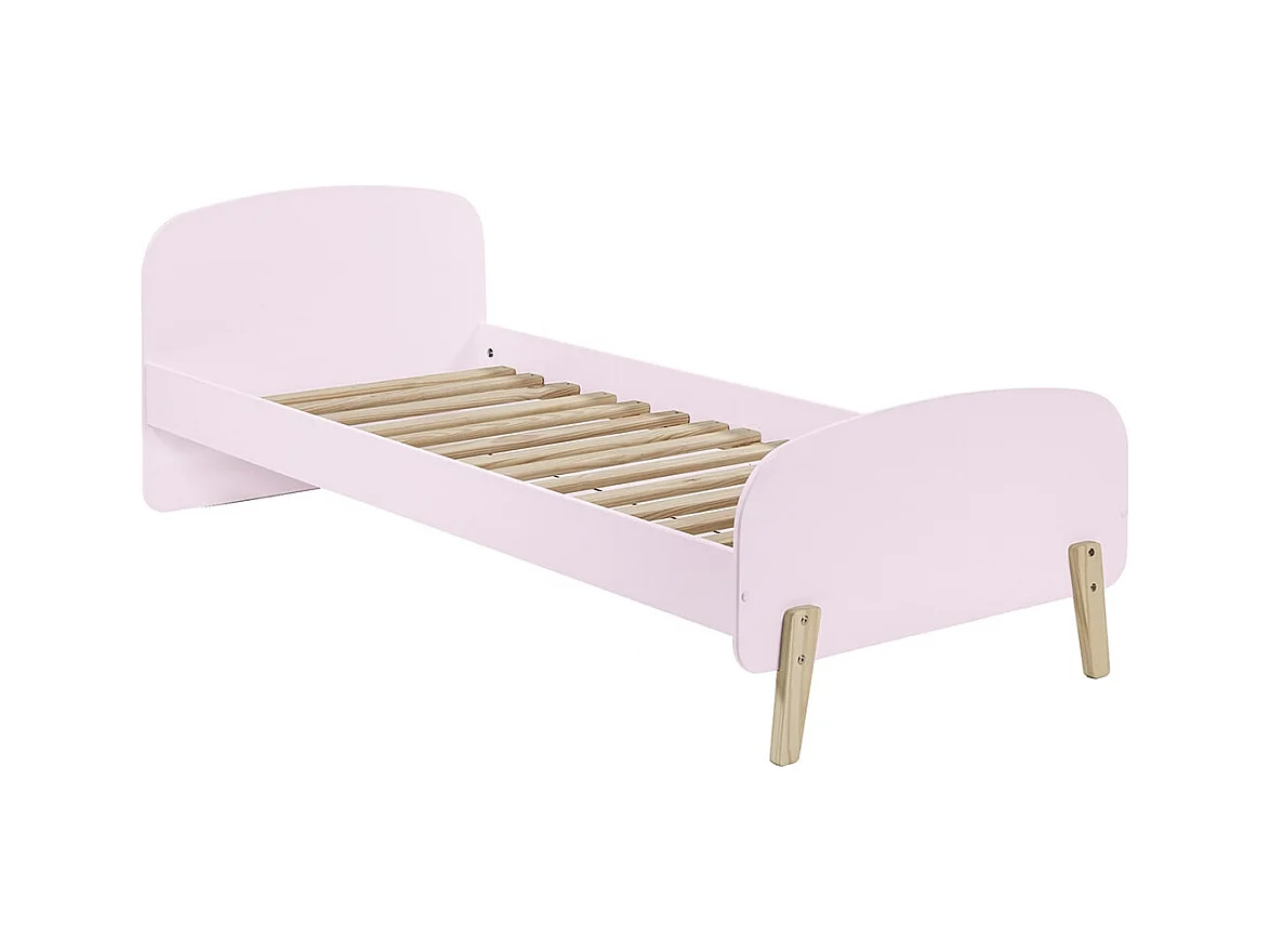 BODHI PINK - Lit 90x200cm avec Barrière + Chevet + Coffre + Etagères