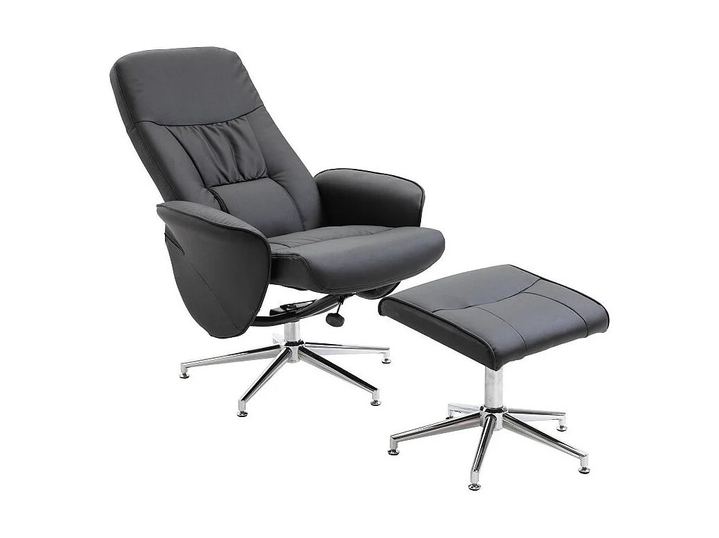 Fauteuil de Relaxation & Pouf "Rolf" 104cm Noir