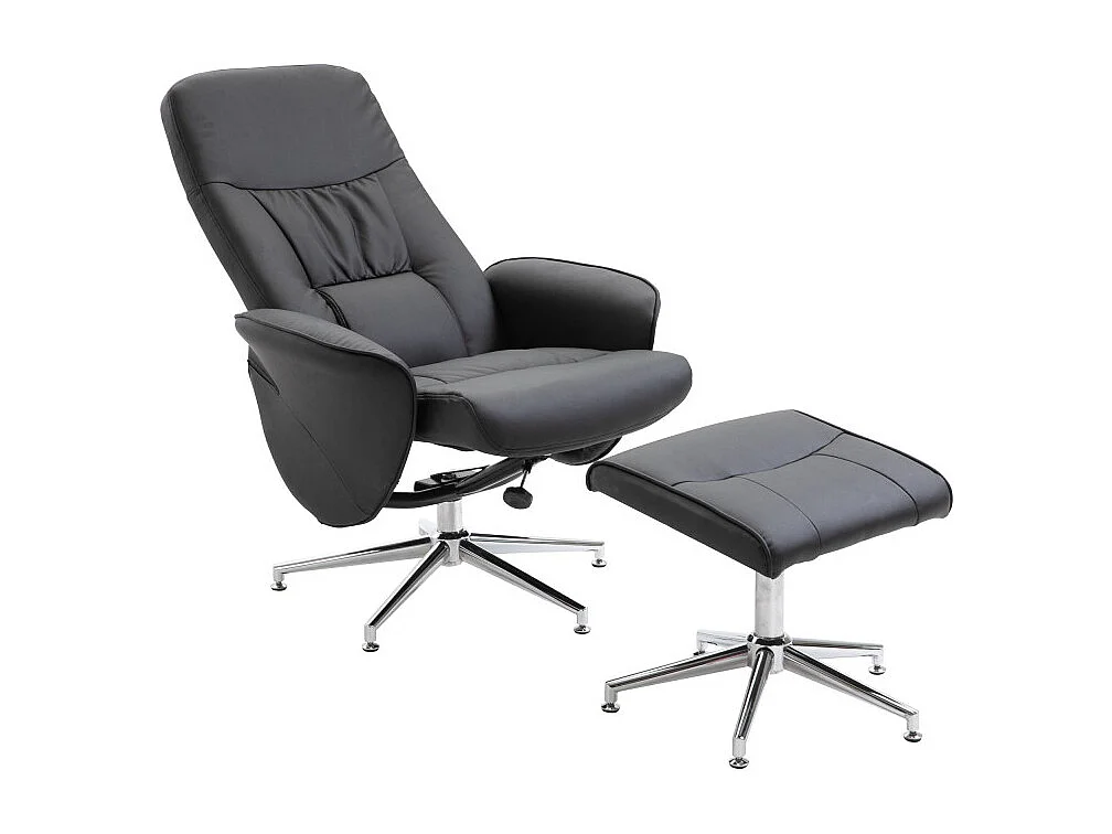 Fauteuil de Relaxation & Pouf "Rolf" 104cm Noir