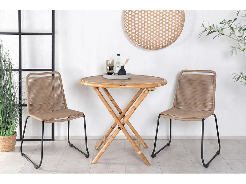 Cane salontafel tuin Ø90cm natuur.