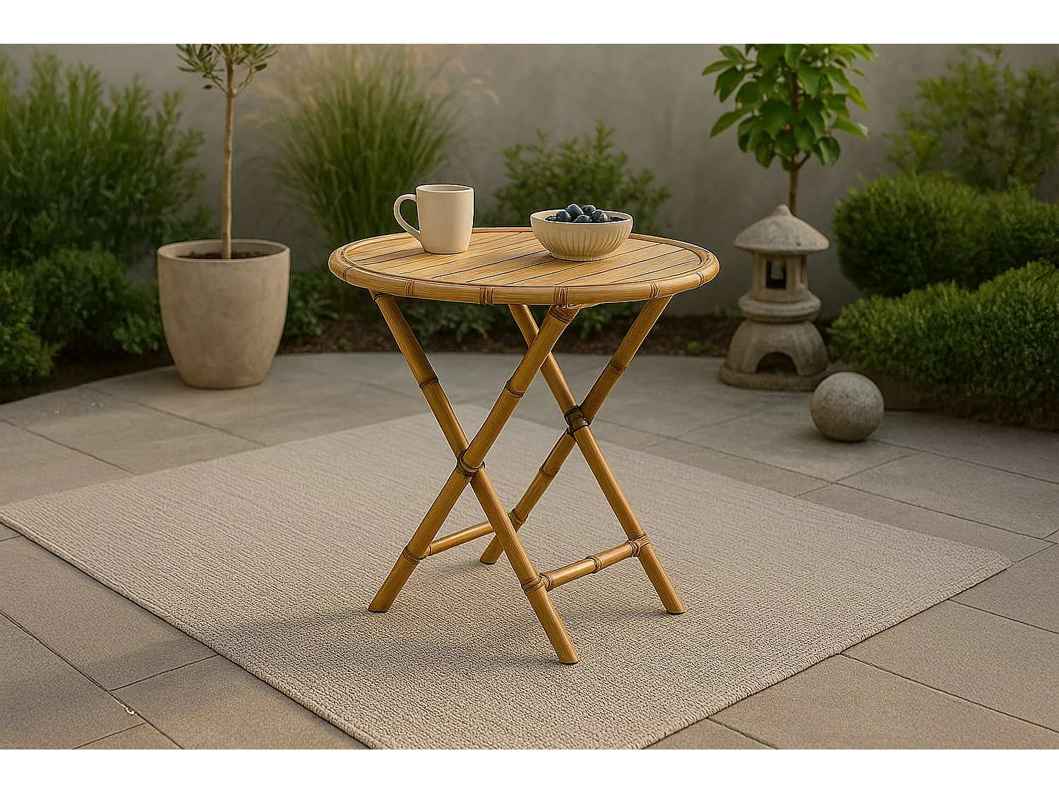 Table de Jardin "Cane" 80cm Naturel