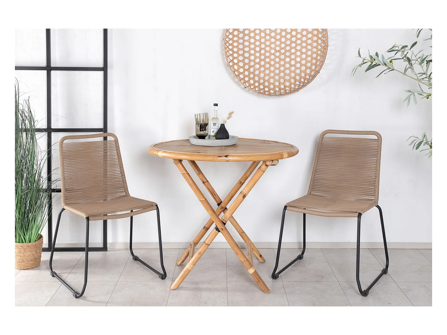 Cane salontafel tuin Ø90cm natuur.