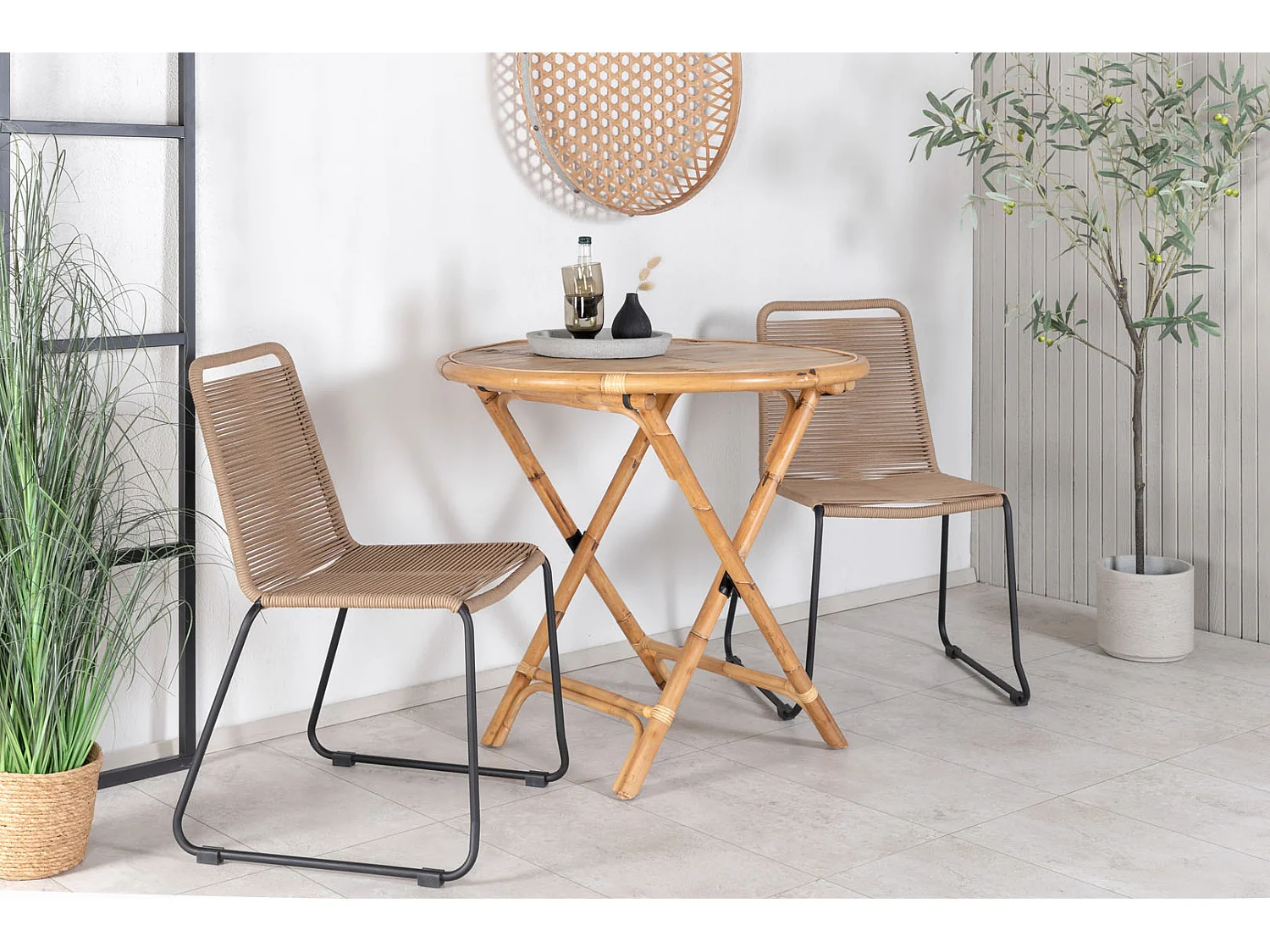 Cane salontafel tuin Ø90cm natuur.