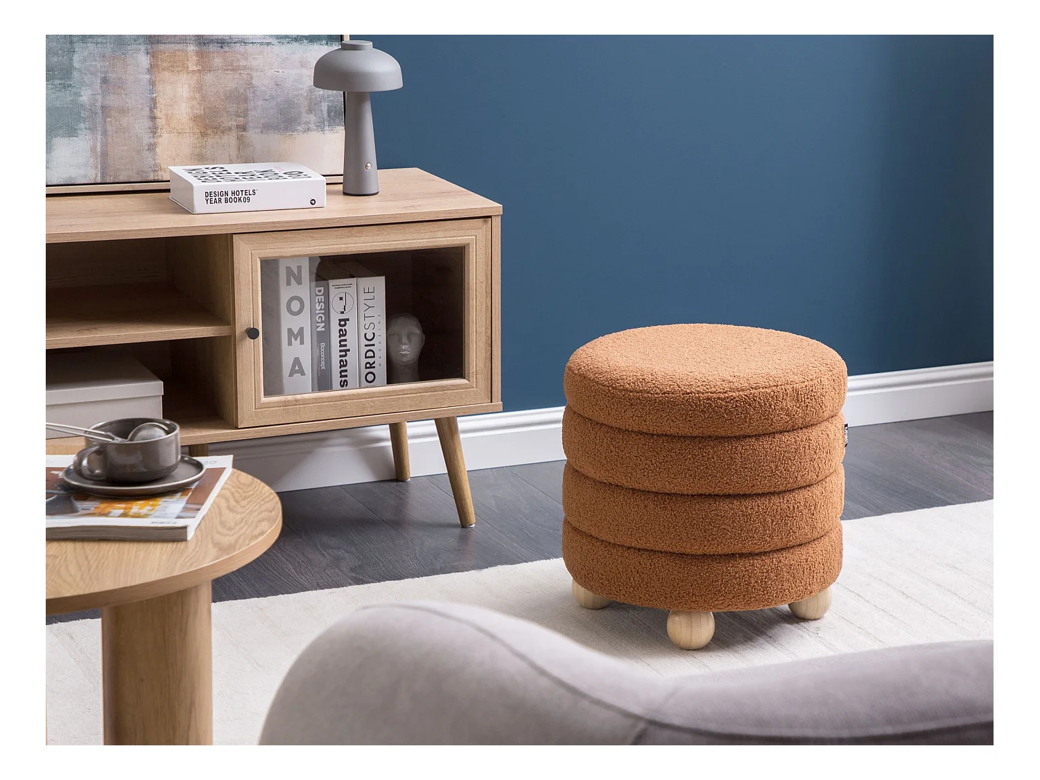 Pouf CHILLY Bouclé Marrone dorato 42 cm 42 cm 41 cm