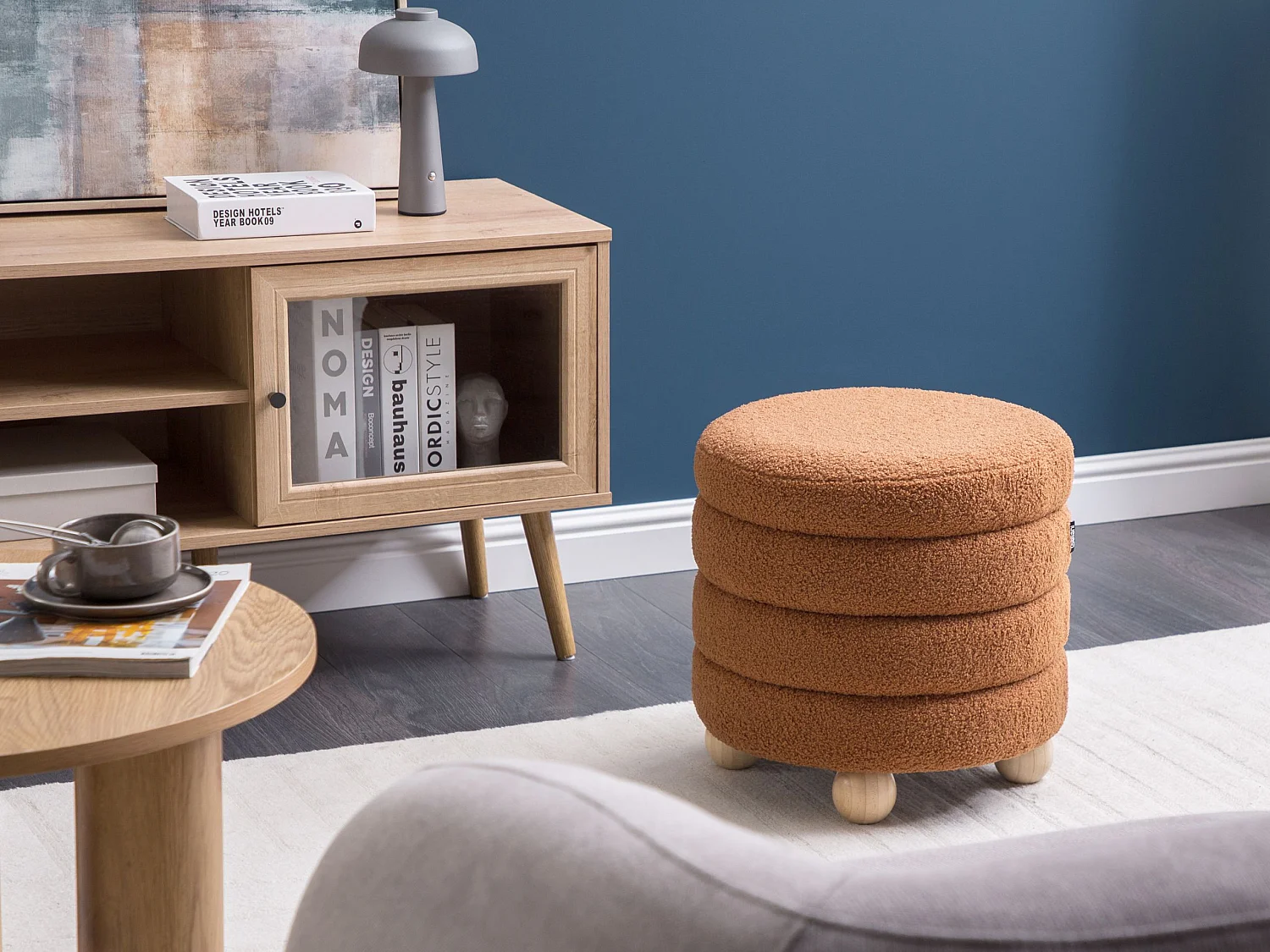 Pouf CHILLY Bouclé Marron doré