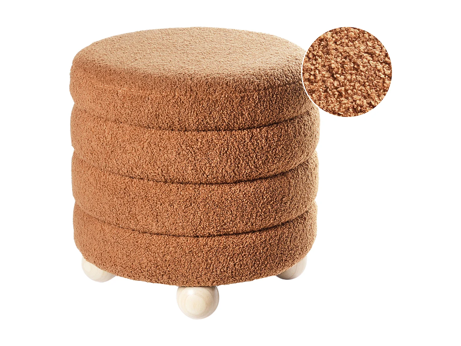 Pufe CHILLY Bouclé Castanho dourado 42 cm 42 cm 41 cm