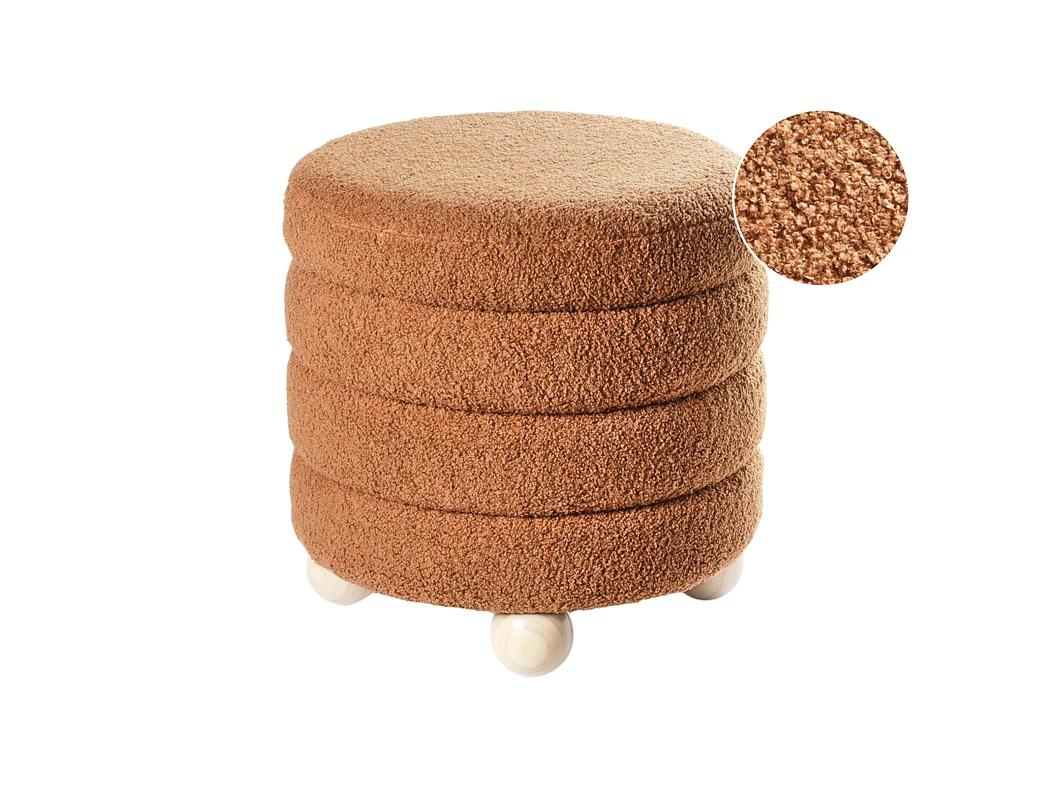 Pouf CHILLY Bouclé Marron doré 42 cm 42 cm 41 cm