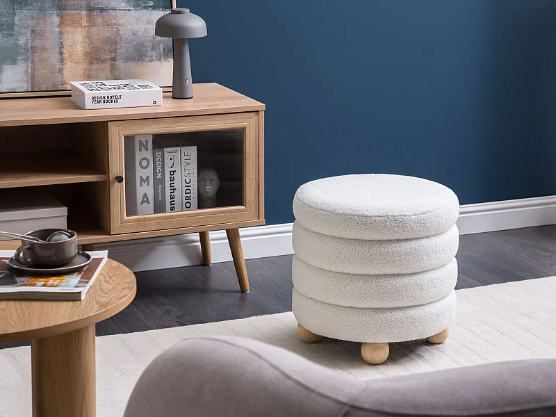 Pouf CHILLY Bouclé Blanc cassé