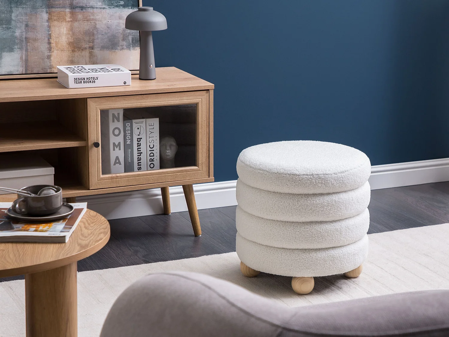 Pouf CHILLY Bouclé Blanc cassé