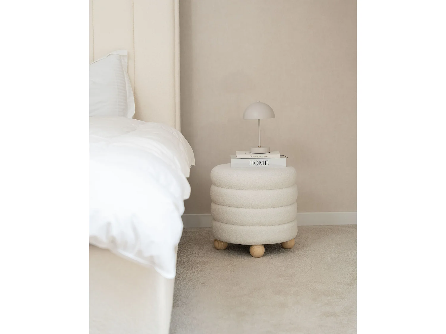 Pouf CHILLY Bouclé Blanc cassé 42 cm 42 cm 41 cm