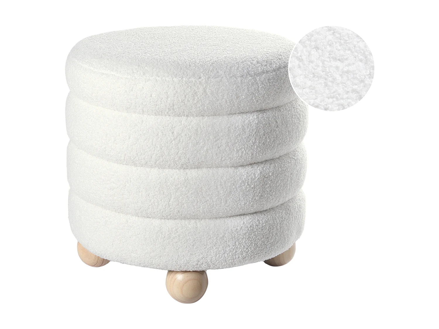 Pufe CHILLY Bouclé Branco creme 42 cm 42 cm 41 cm