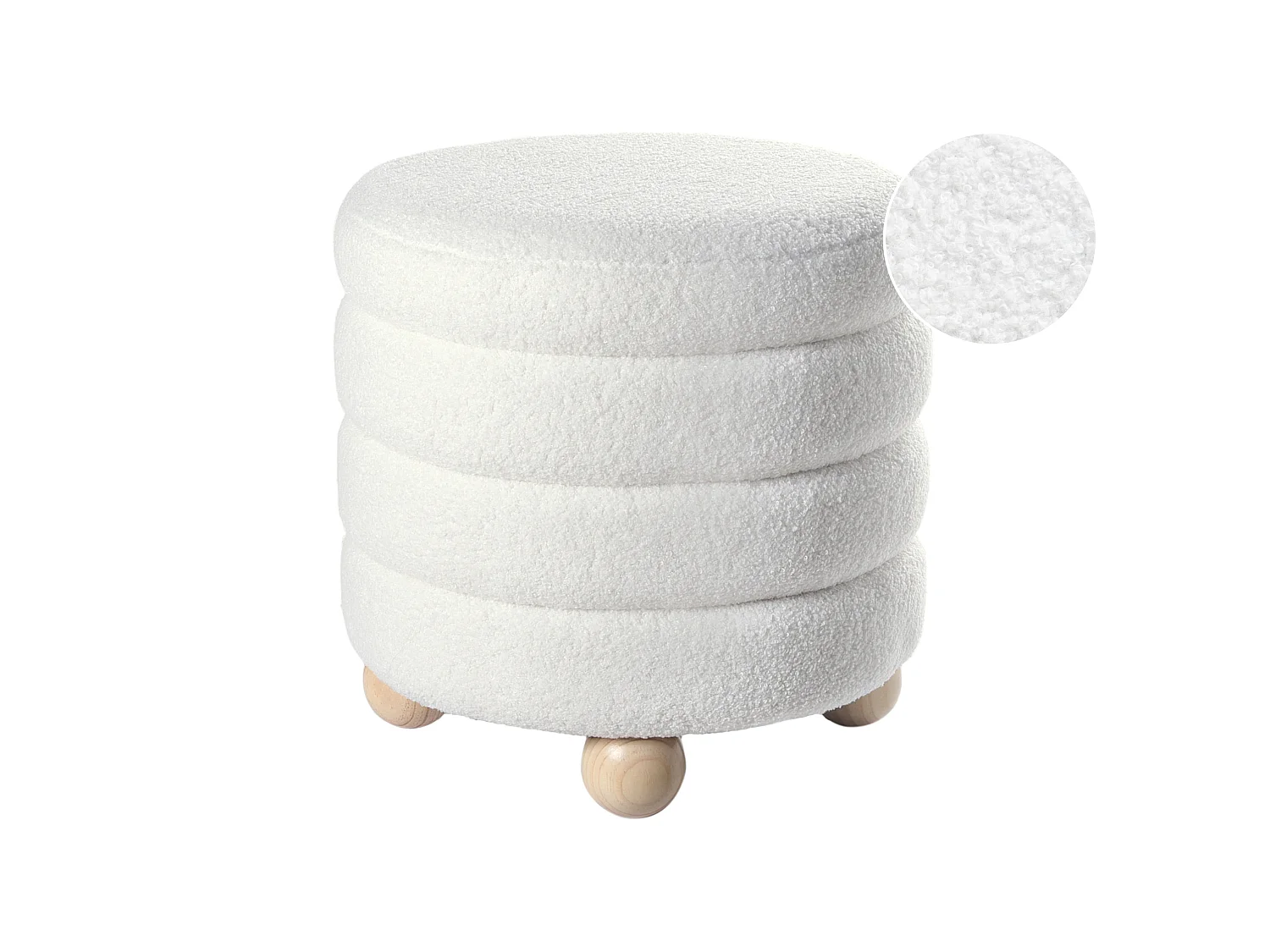 Pufe CHILLY Bouclé Branco creme 42 cm 42 cm 41 cm