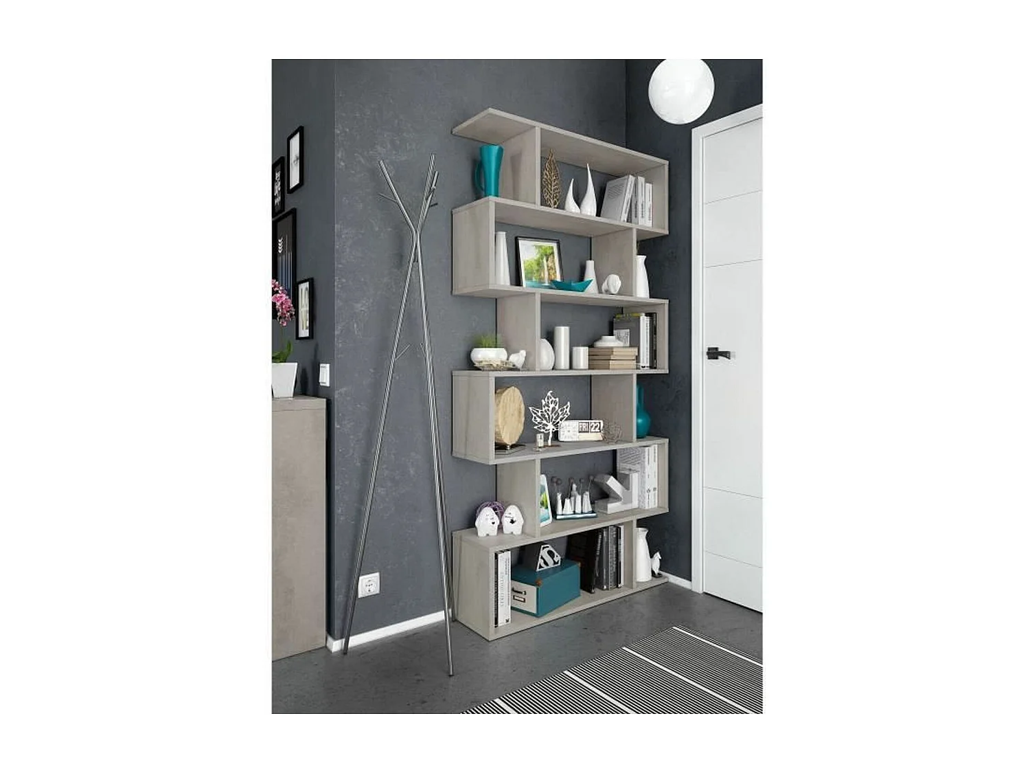 Librería ATHENA - Gris hormigón - 6 nichos - 192 x 80 x 24 cm