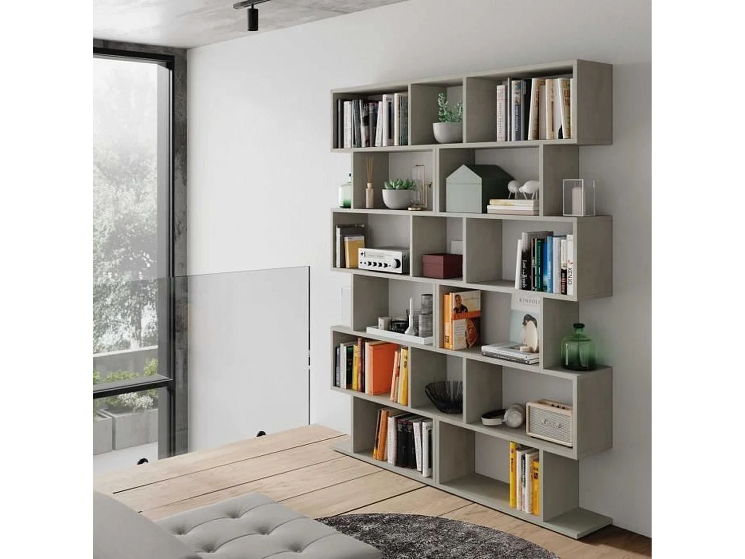 Librería ATHENA - Gris hormigón - 6 nichos - 192 x 80 x 24 cm