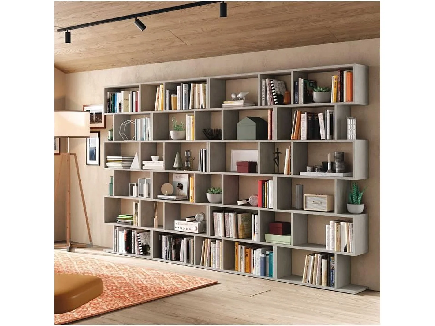 Librería ATHENA - Gris hormigón - 6 nichos - 192 x 80 x 24 cm