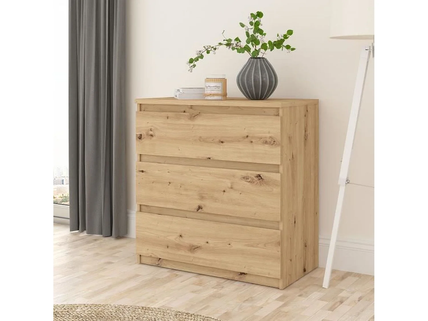 Commode CHELSEA 3 tiroirs - 77,2 x 42 x 79,9 cm - chêne artisan