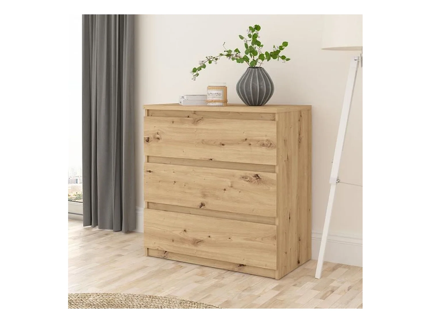 Commode CHELSEA 3 tiroirs - 77,2 x 42 x 79,9 cm - chêne artisan