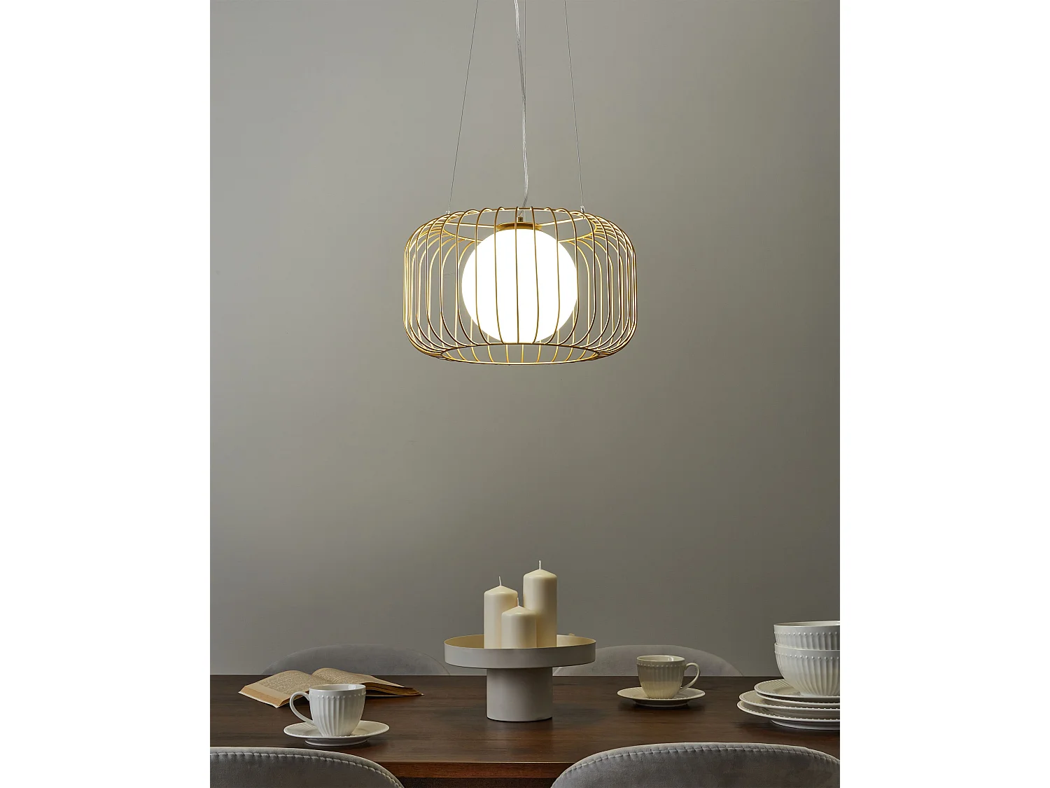 Industrielle moderne Pendelleuchte Käfig Metall Eisen Schirm Gold Bairoa