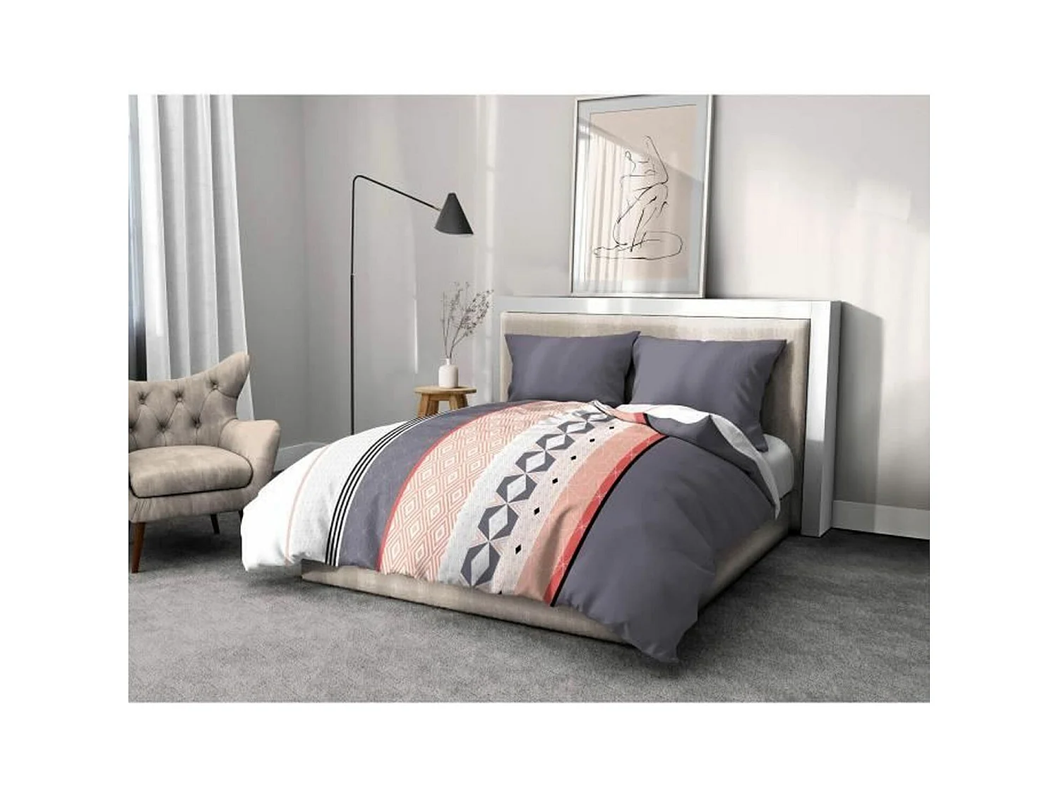 Parure de couette microfibre - 1 housse de couette 220 x 240 cm + 2 taies d'oreiller 63 x 63 cm - Bleu