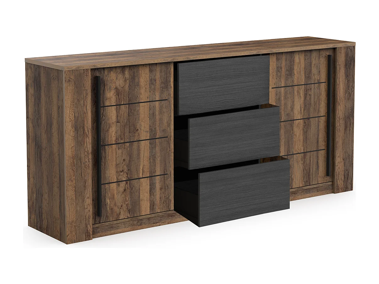 Enfilade 3 tiroirs et 2 portes coulissantes L206 cm - MALA