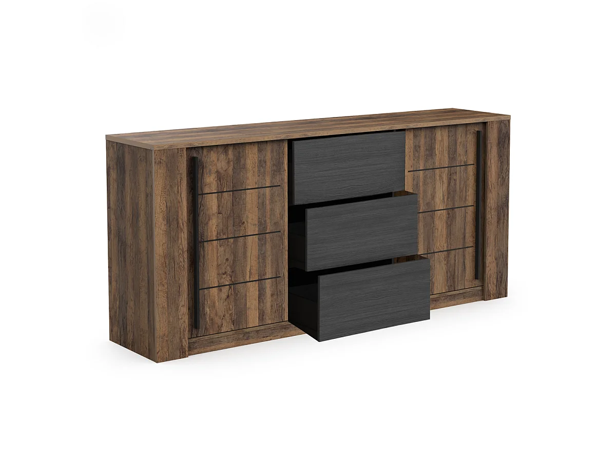 Enfilade 3 tiroirs et 2 portes coulissantes L206 cm - MALA