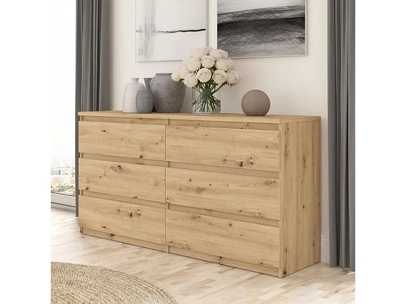 Commode CHELSEA 6 tiroirs - 154 cm x 42,2 x 79,9 - chêne artisan