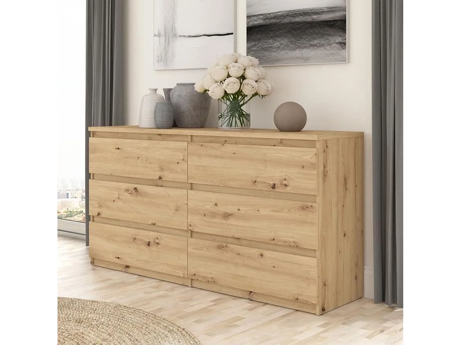 CHELSEA ladekast met 6 laden - 154 cm x 42,2 x 79,9 cm - ambachtelijk eikenhout