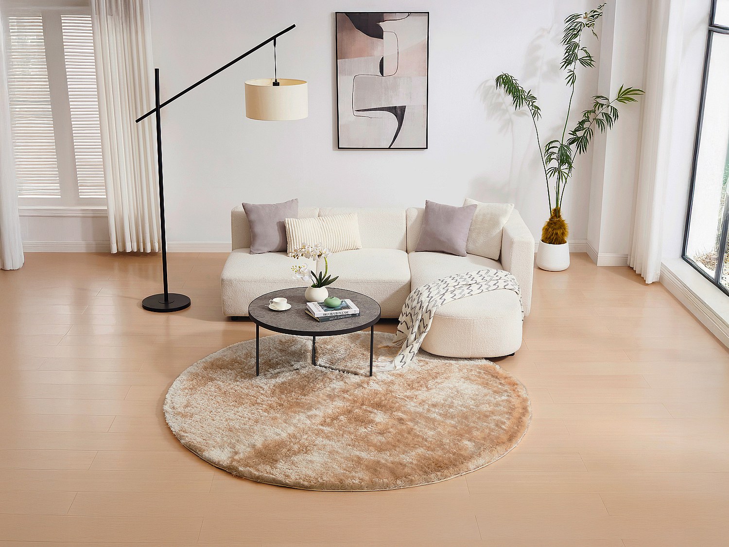 Runder Hochflorteppich ultraweich - D. 200 cm - Dunkelbeige - DOLCE günstig online kaufen