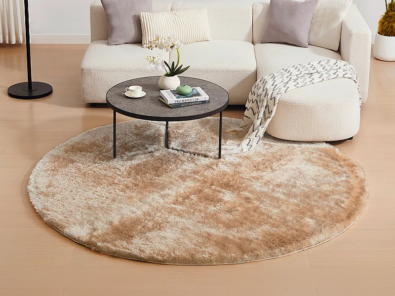 Alfombra shaggy redonda de pelo largo ultra suave - D. 200 cm - Beige oscuro - DOLCE