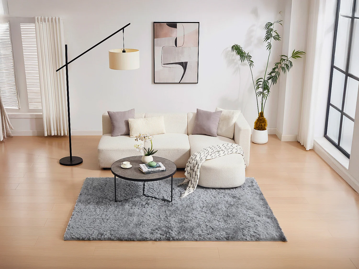 Tapis shaggy à poils longs ultra doux - 200 x 290 cm - Gris - DOLCE
