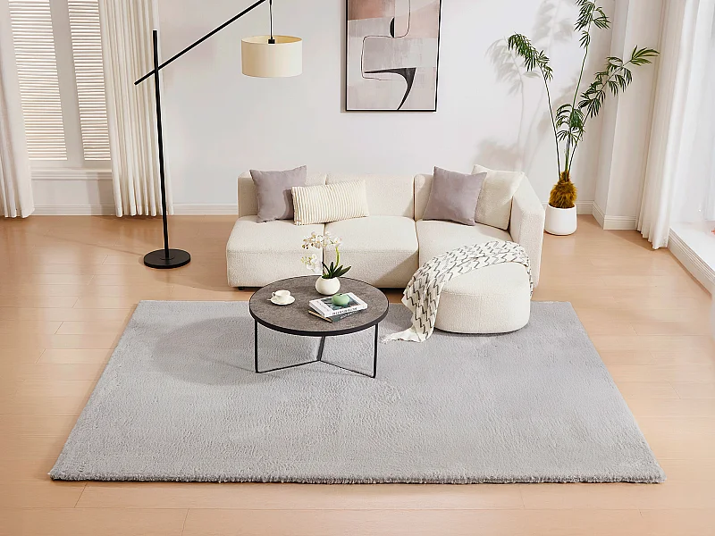 Tappeto shaggy a pelo lungo effetto pelliccia 200 x 290 cm Grigio - BUNNY