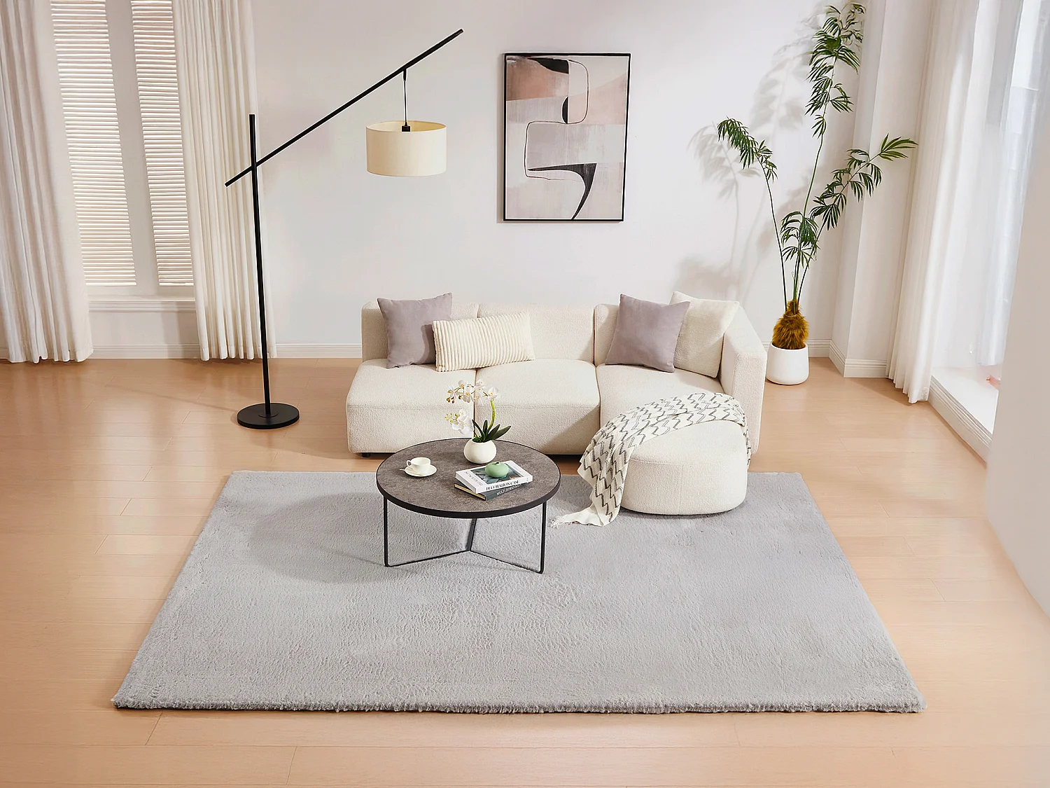 Tapis shaggy à poils longs effet fourrure - 200 x 290 cm - Gris - BUNNY