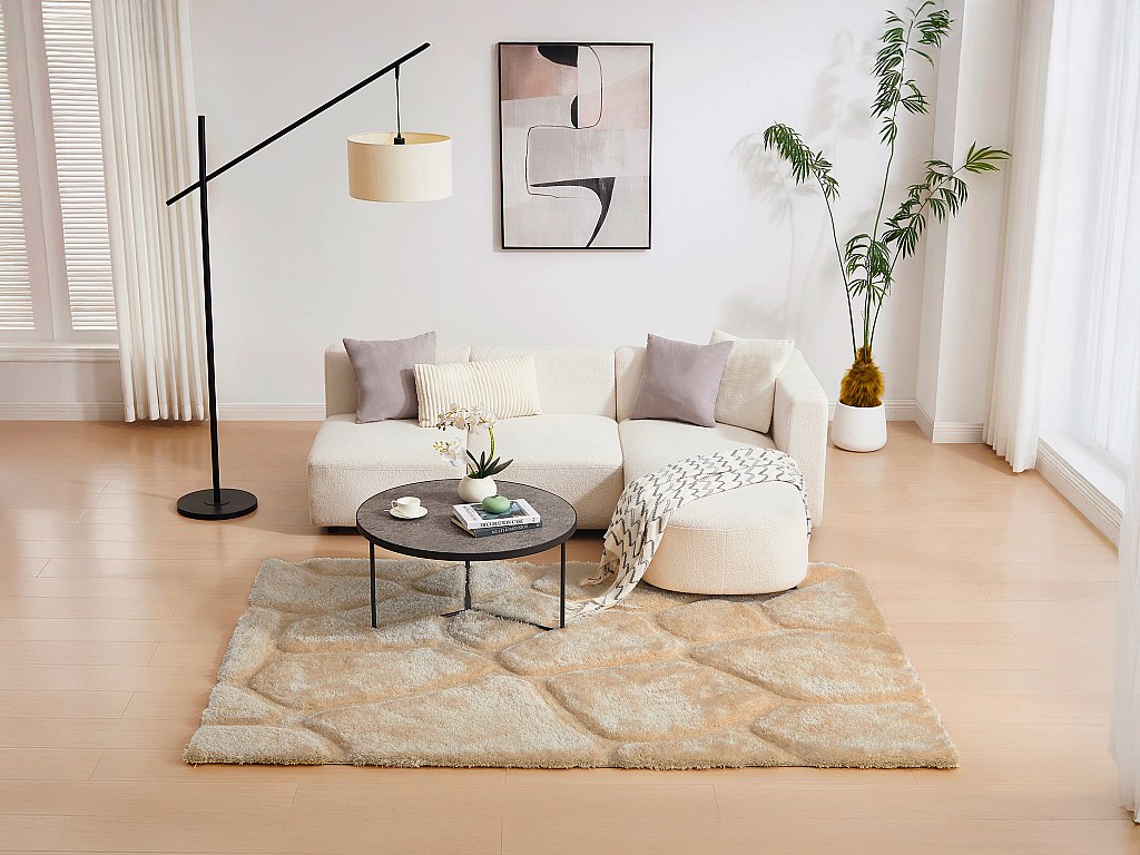 Hochflorteppich mit Reliefstruktur - 160 x 230 cm - Dunkelbeige - PIETRA günstig online kaufen