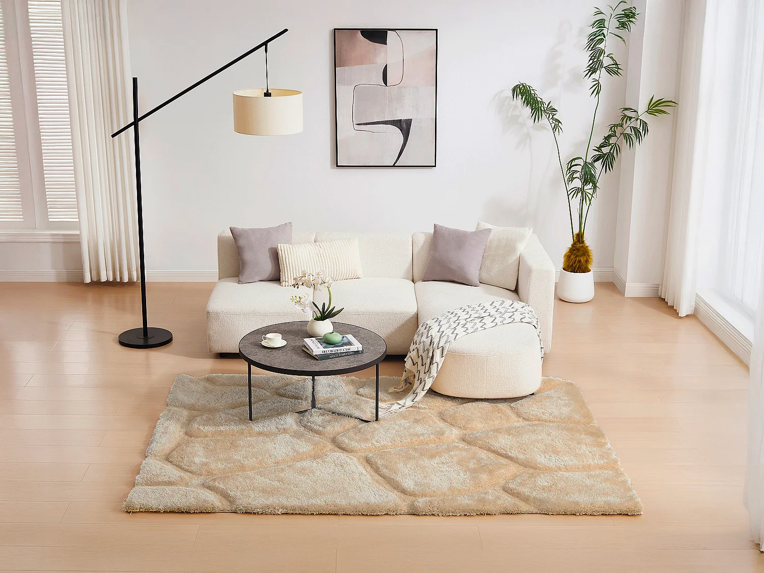 Tapis shaggy à poils longs en relief - 160 x 230 cm - Beige  foncé - PIETRA