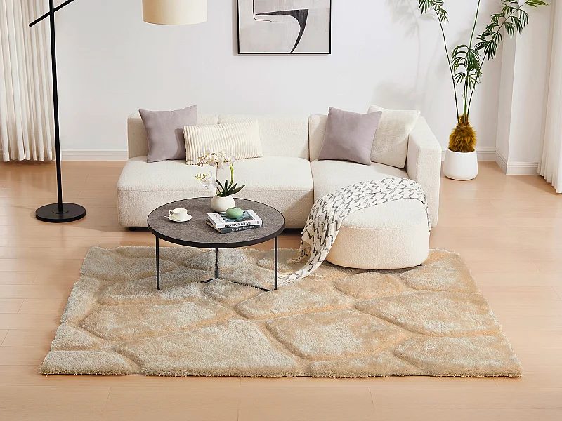 Tapete shaggy de pelo comprido em relevo - 160 x 230 cm - Bege escuro - PIETRA