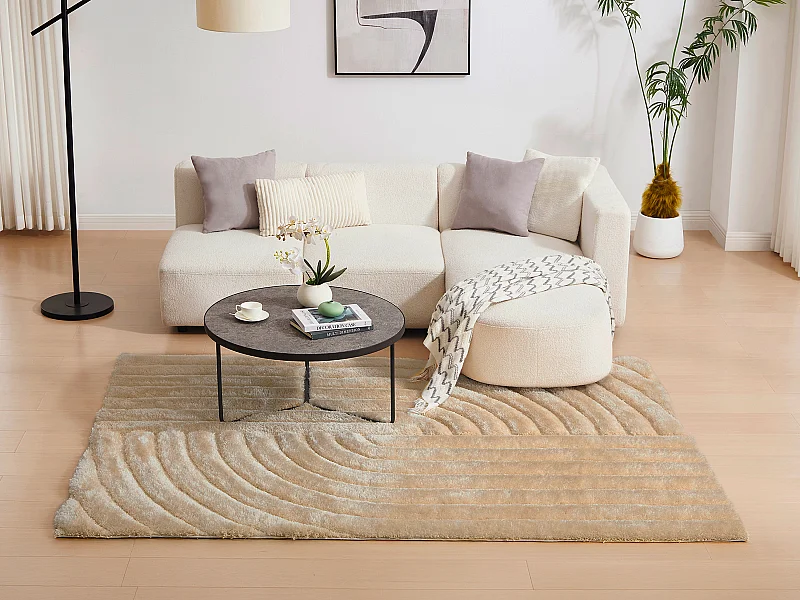 Alfombra shaggy de pelo largo en relieve - 160 x 230 cm - Beige oscuro - MERISA