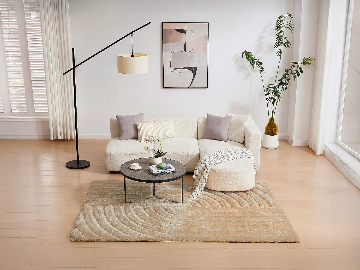 Tapete shaggy de pelo comprido em relevo - 200 x 290 cm - Bege escuro - MERISA