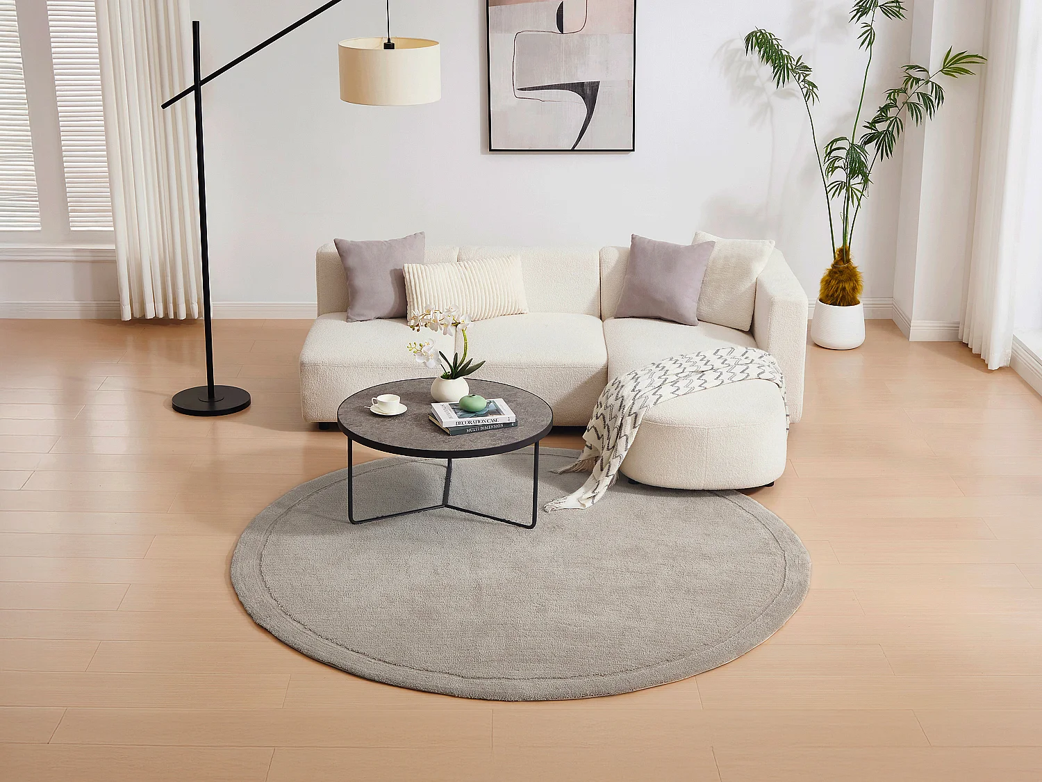 Tapis rond à poils mi-longs - 200 x 200 cm - Taupe - VELINA