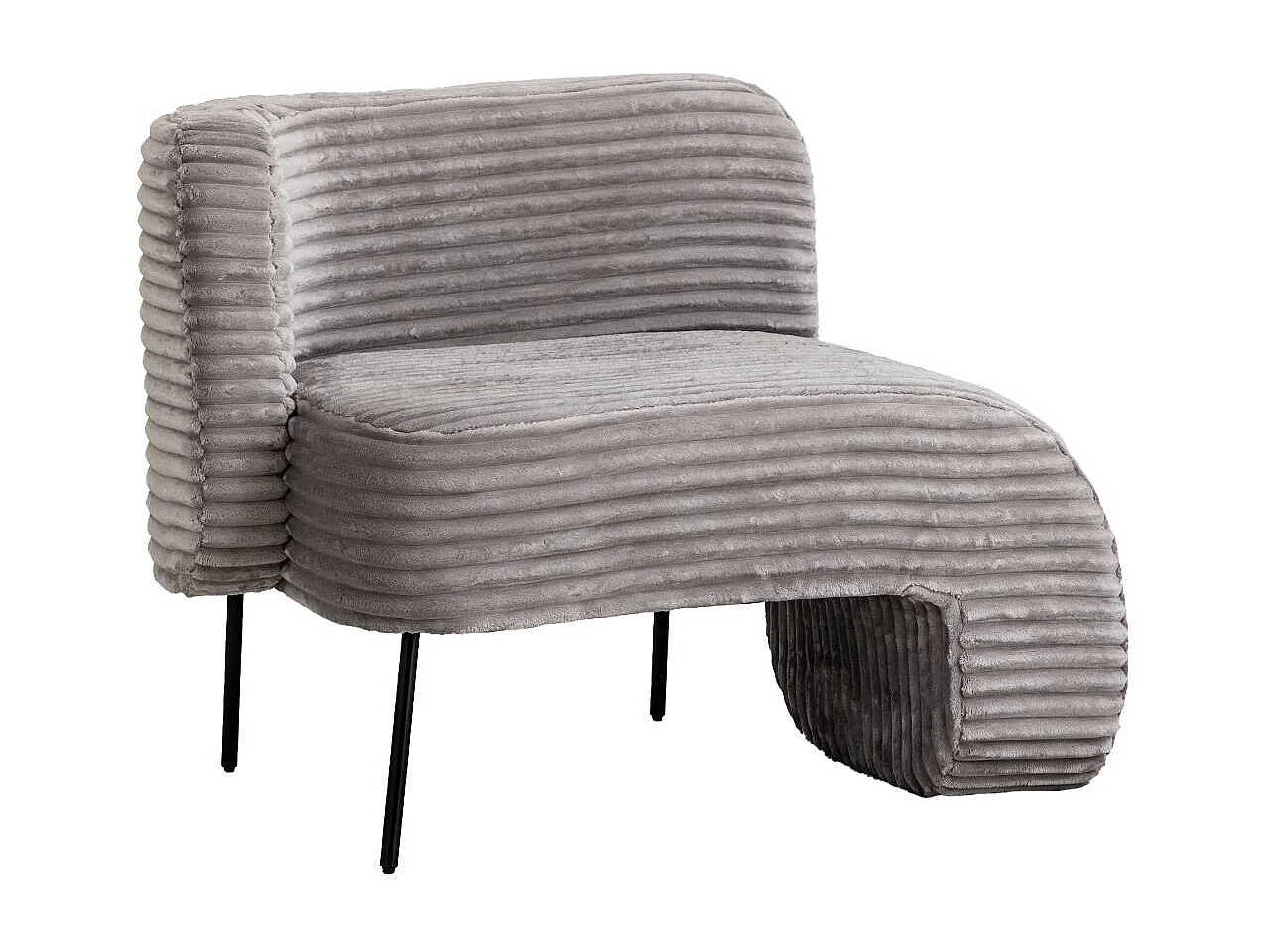 Méridienne en velours côtelé gris Soléa