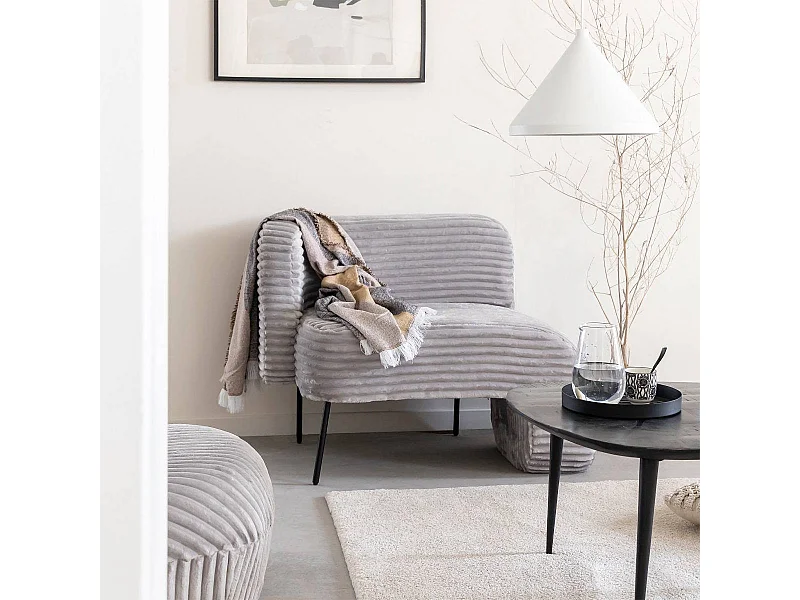 Méridienne en velours côtelé gris Soléa