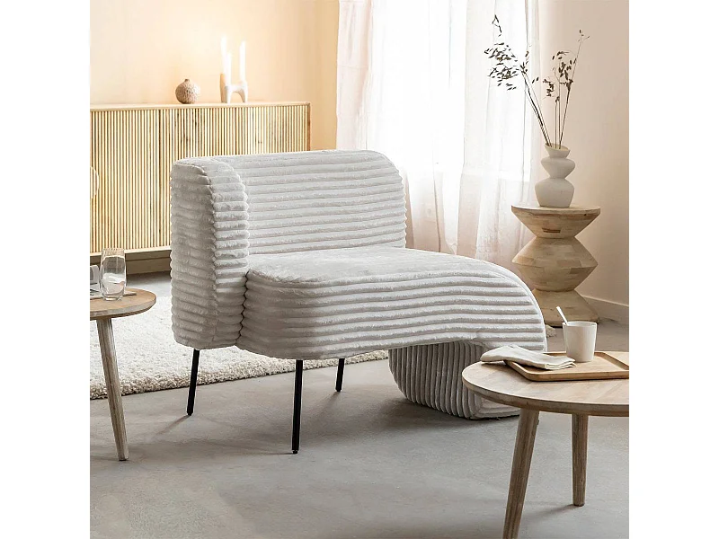 Meridienne en tejido acanalado gris terciopelo Soléa