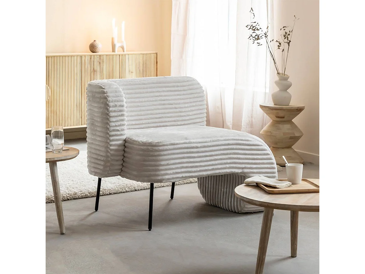 Méridienne en velours côtelé blanc Soléa