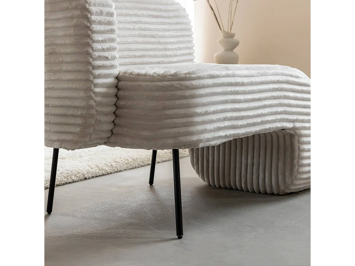 Méridienne en velours côtelé blanc Soléa